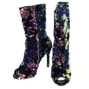 Lauren Lorraine Gal Blue Multi Sequin Peep Toe Ankle Boot Size 5.5 NIB
